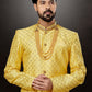 Indo Western Sherwani Banarasi Jacquard Yellow Embroidered Mens