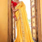 Classic Vichitra Silk Yellow Embroidered Saree