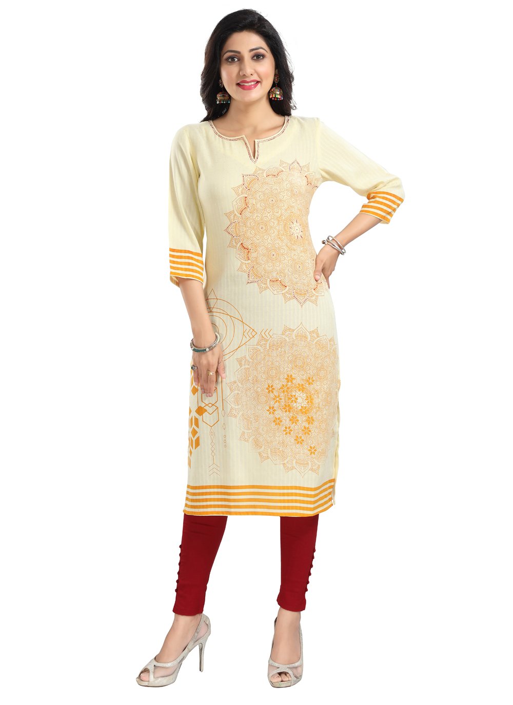 Casual Kurti Viscose Yellow Print Kurtis