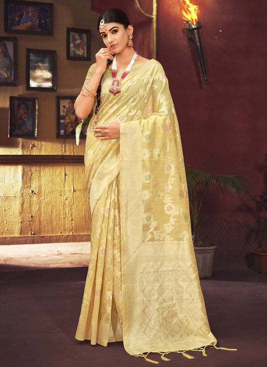 Designer Silk Yellow Weaving Saree