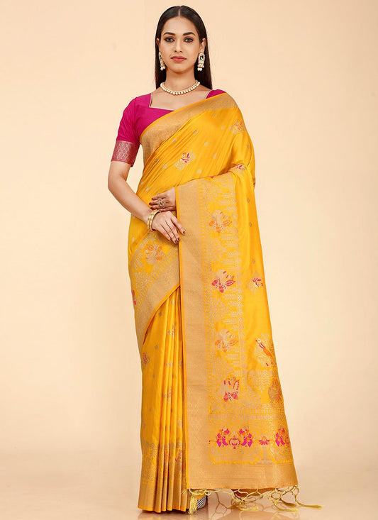 Classic Silk Yellow Weaving Saree