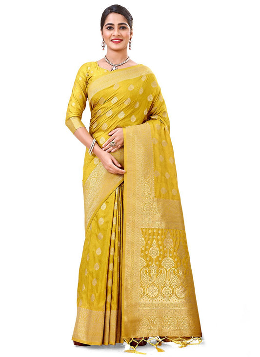 Trendy Saree Silk Yellow Weaving Saree