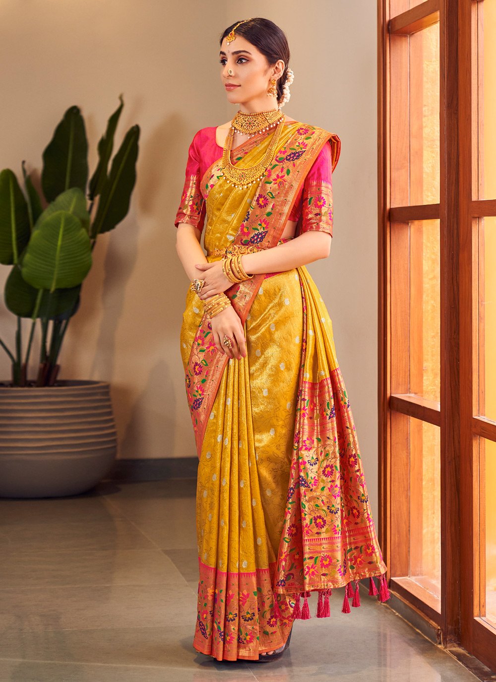 Traditional Saree Silk Yellow Weaving Saree