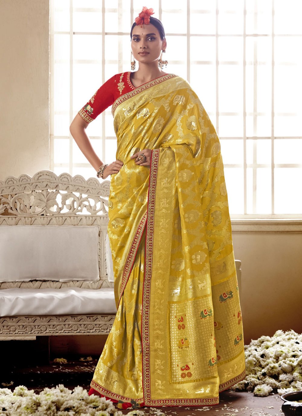 Classic Silk Yellow Embroidered Saree