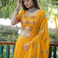 A Line Lehenga Georgette Yellow Embroidered Lehenga Choli