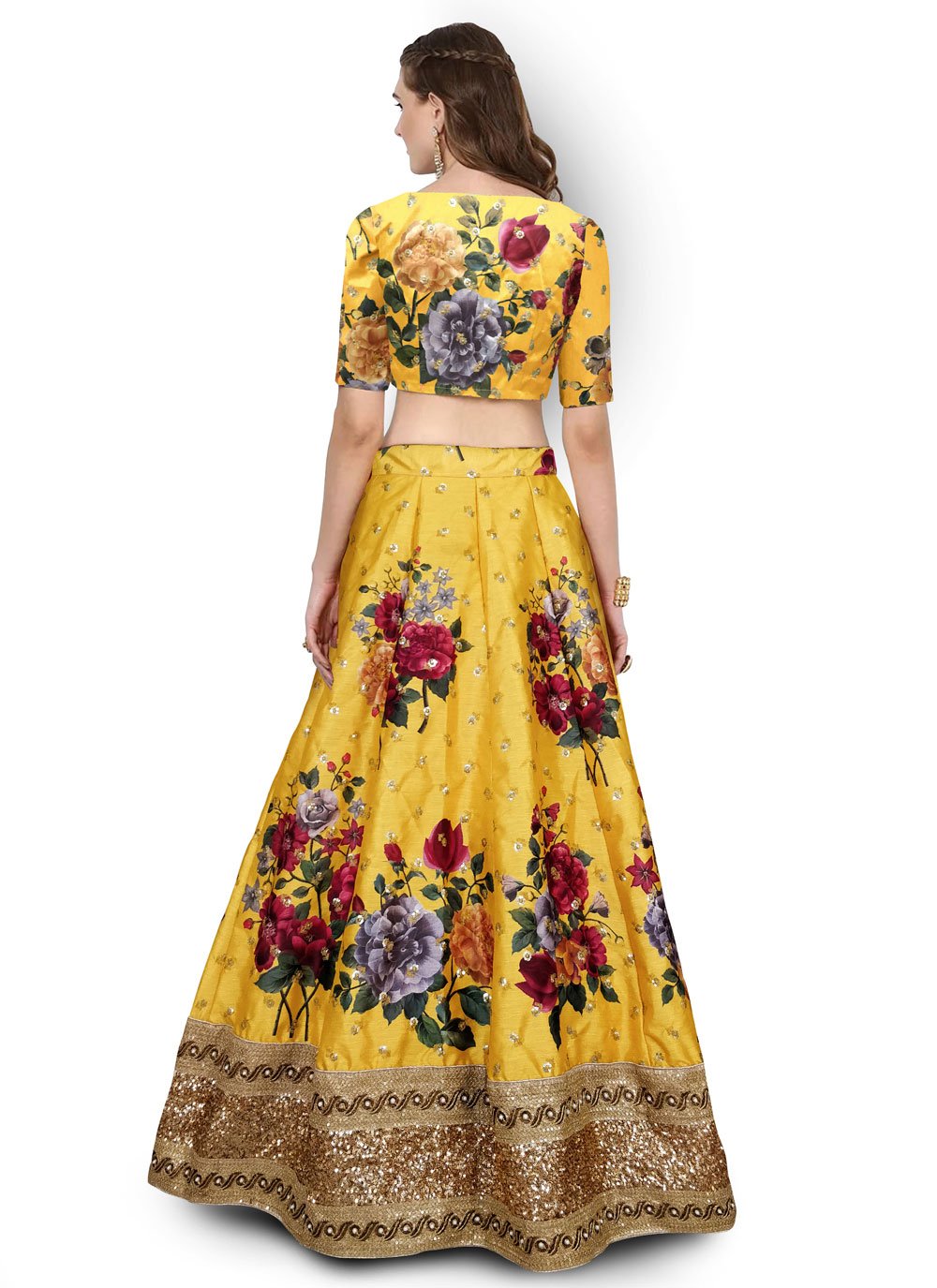 Lehenga Choli Art Silk Yellow Digital Print Lehenga Choli