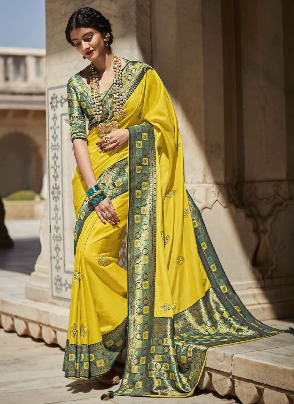 Trendy Saree Silk Yellow Embroidered Saree