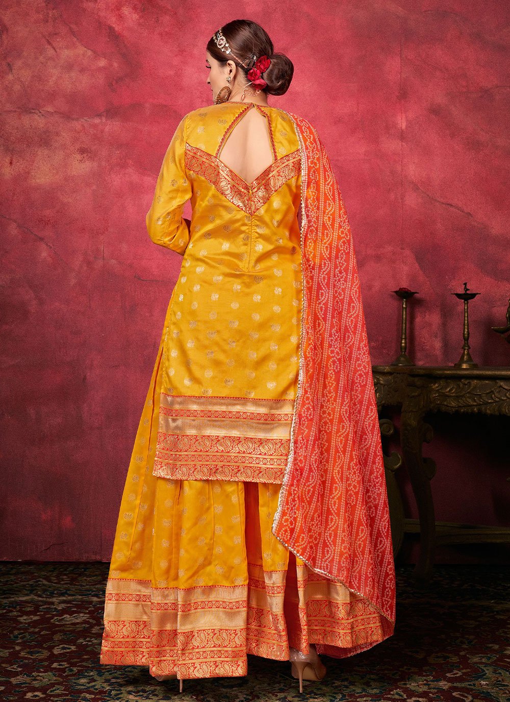 Salwar Suit Art Silk Yellow Woven Salwar Kameez