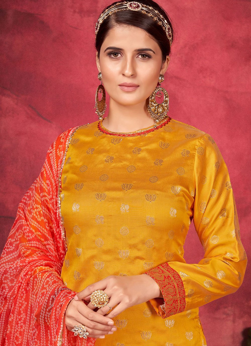 Salwar Suit Art Silk Yellow Woven Salwar Kameez