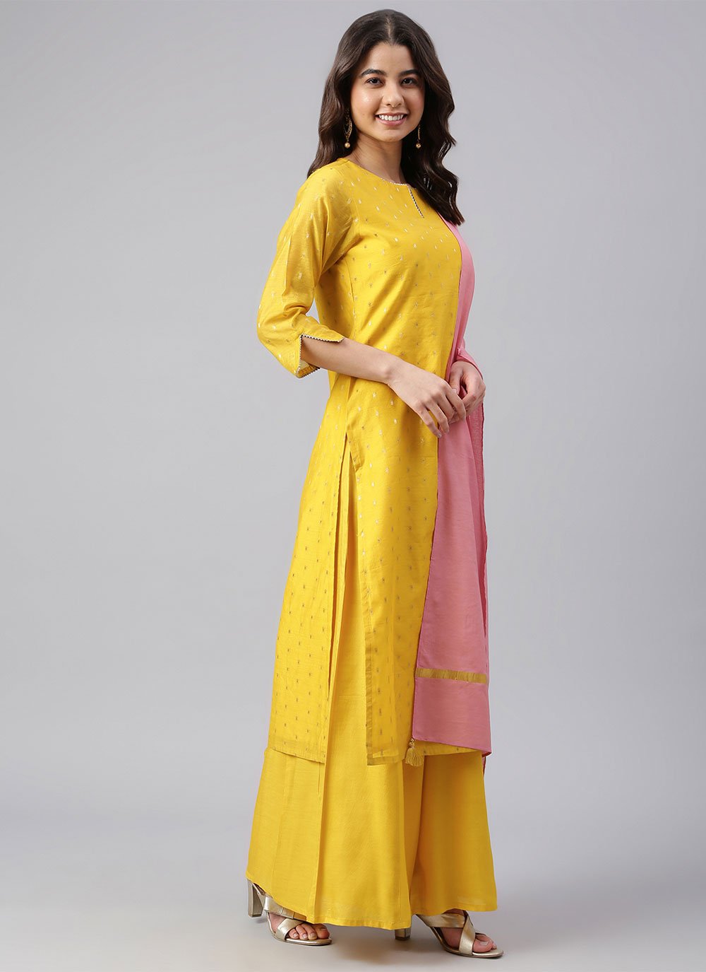 Salwar Suit Chanderi Silk Yellow Woven Salwar Kameez