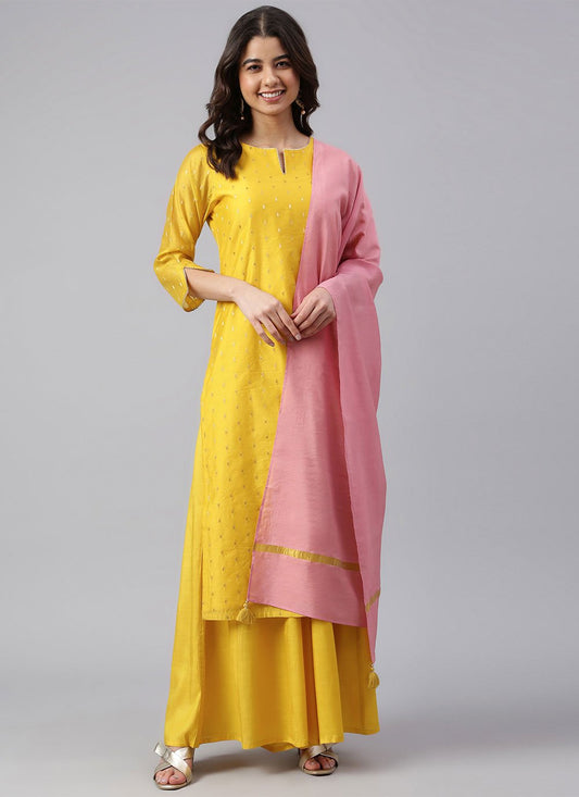 Salwar Suit Chanderi Silk Yellow Woven Salwar Kameez