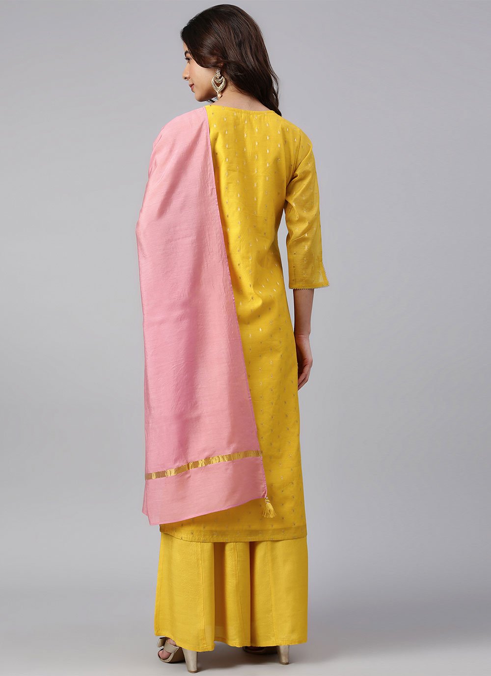 Salwar Suit Chanderi Silk Yellow Woven Salwar Kameez