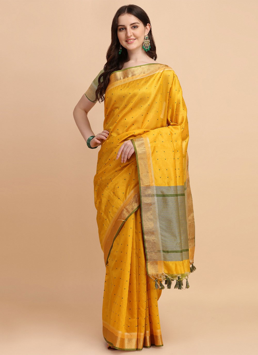 Classic Tussar Silk Yellow Woven Saree