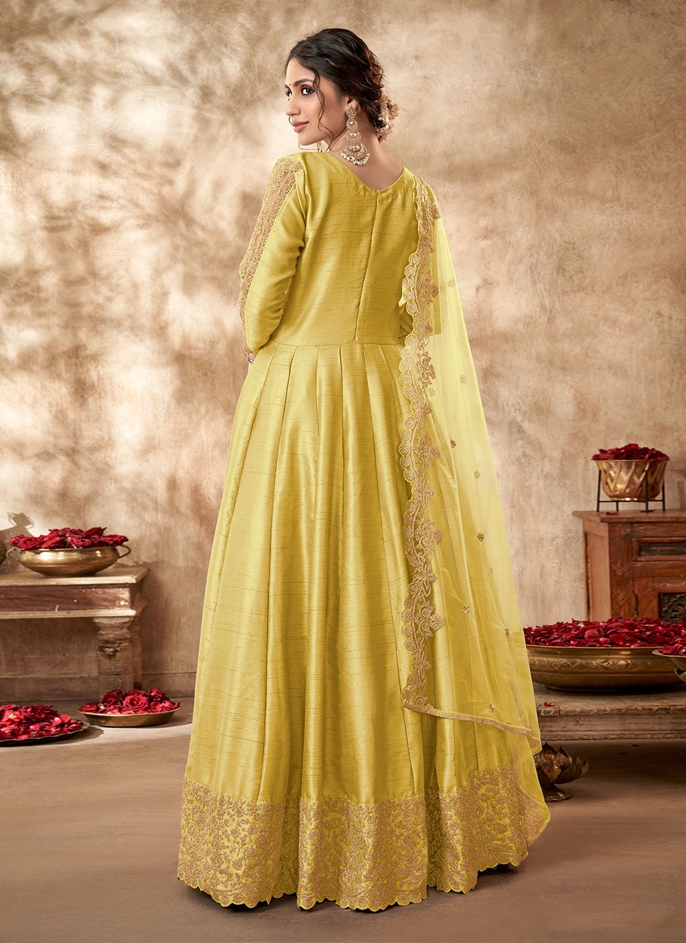 Trendy Suit Art Silk Yellow Embroidered Salwar Kameez