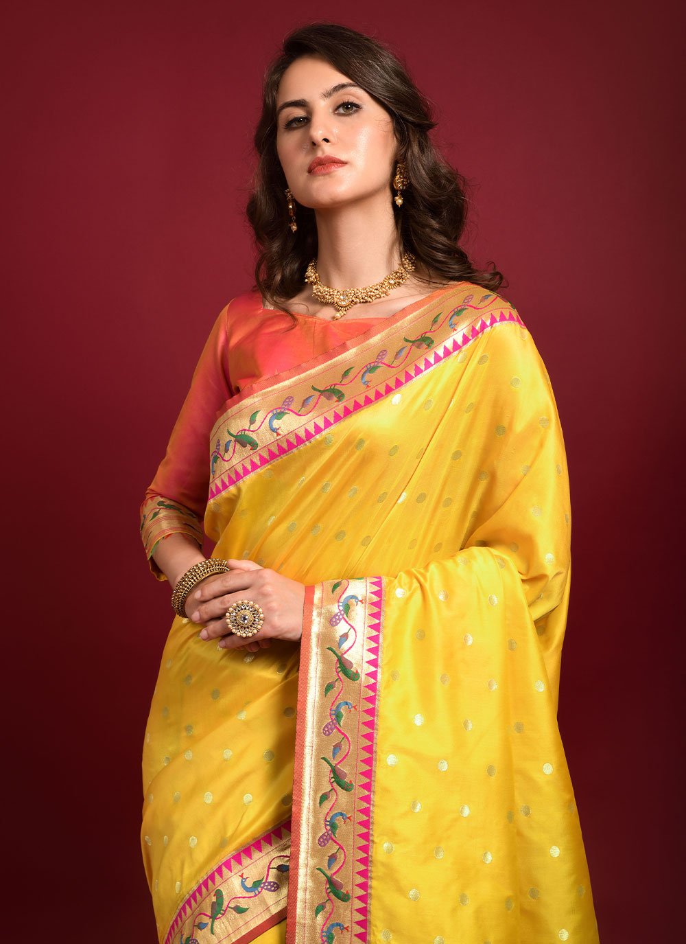 Contemporary Silk Yellow Woven Saree