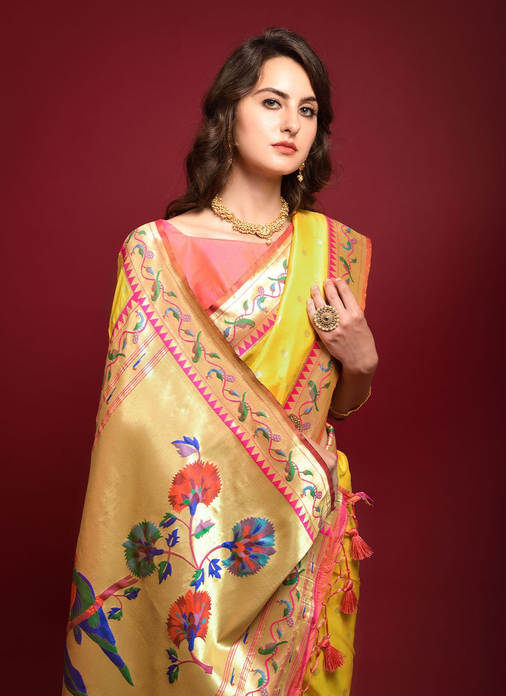 Contemporary Silk Yellow Woven Saree