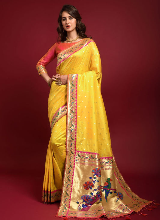 Contemporary Silk Yellow Woven Saree