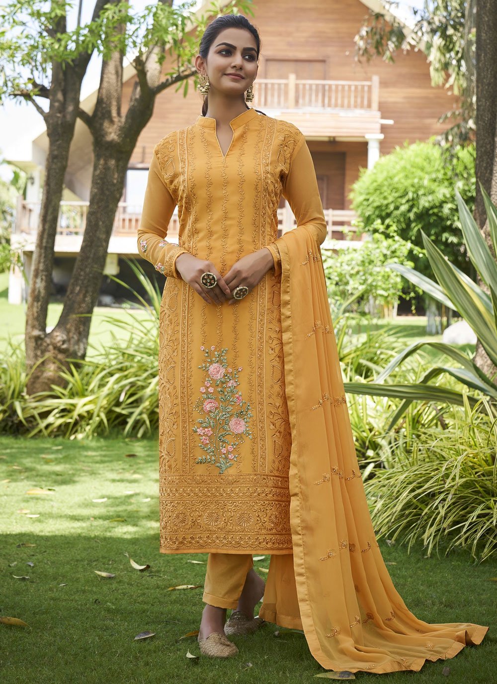 Pakistani Salwar Suit Georgette Yellow Diamond Salwar Kameez