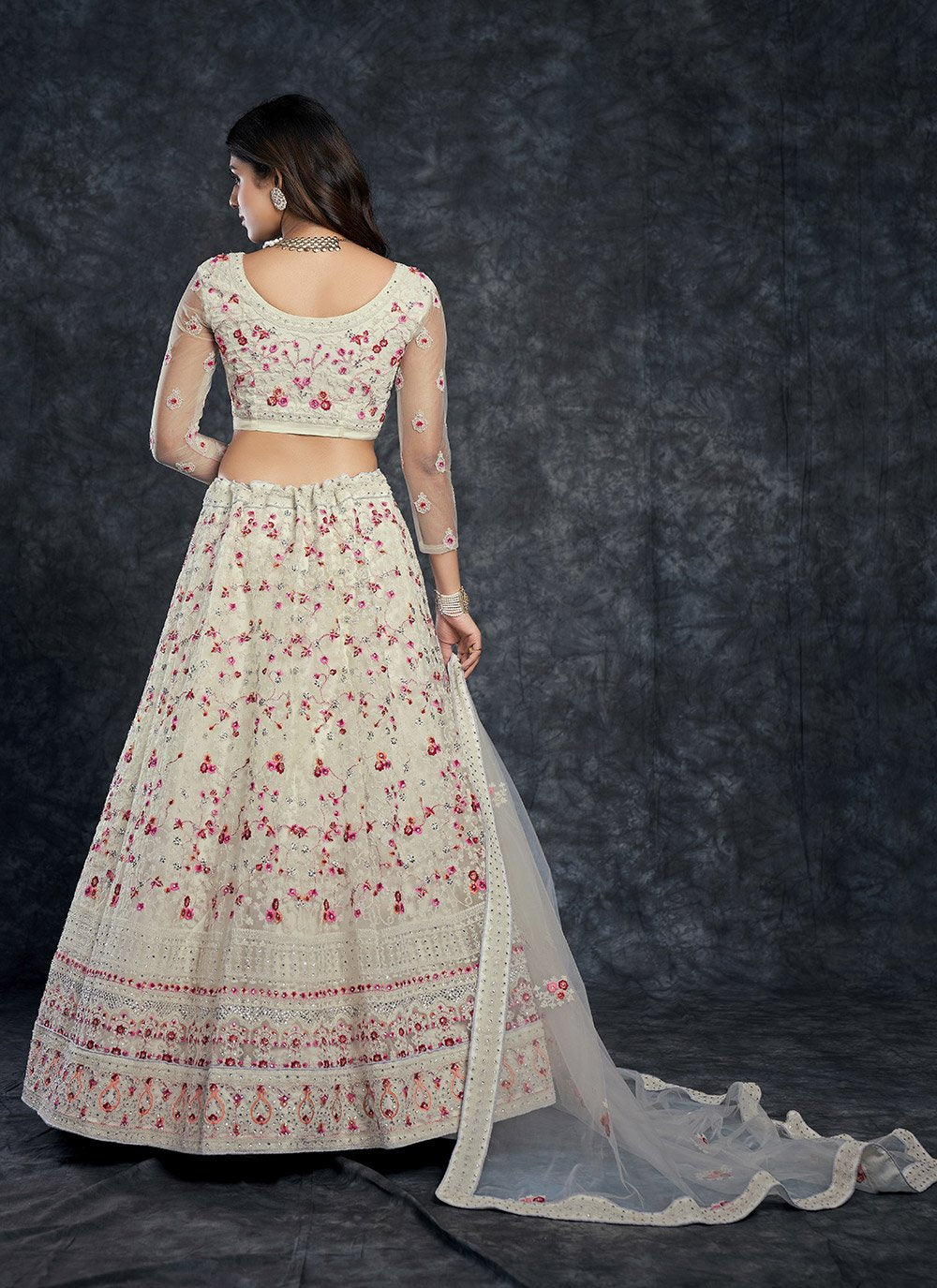 A Line Lehenga Silk White Dimond Lehenga Choli