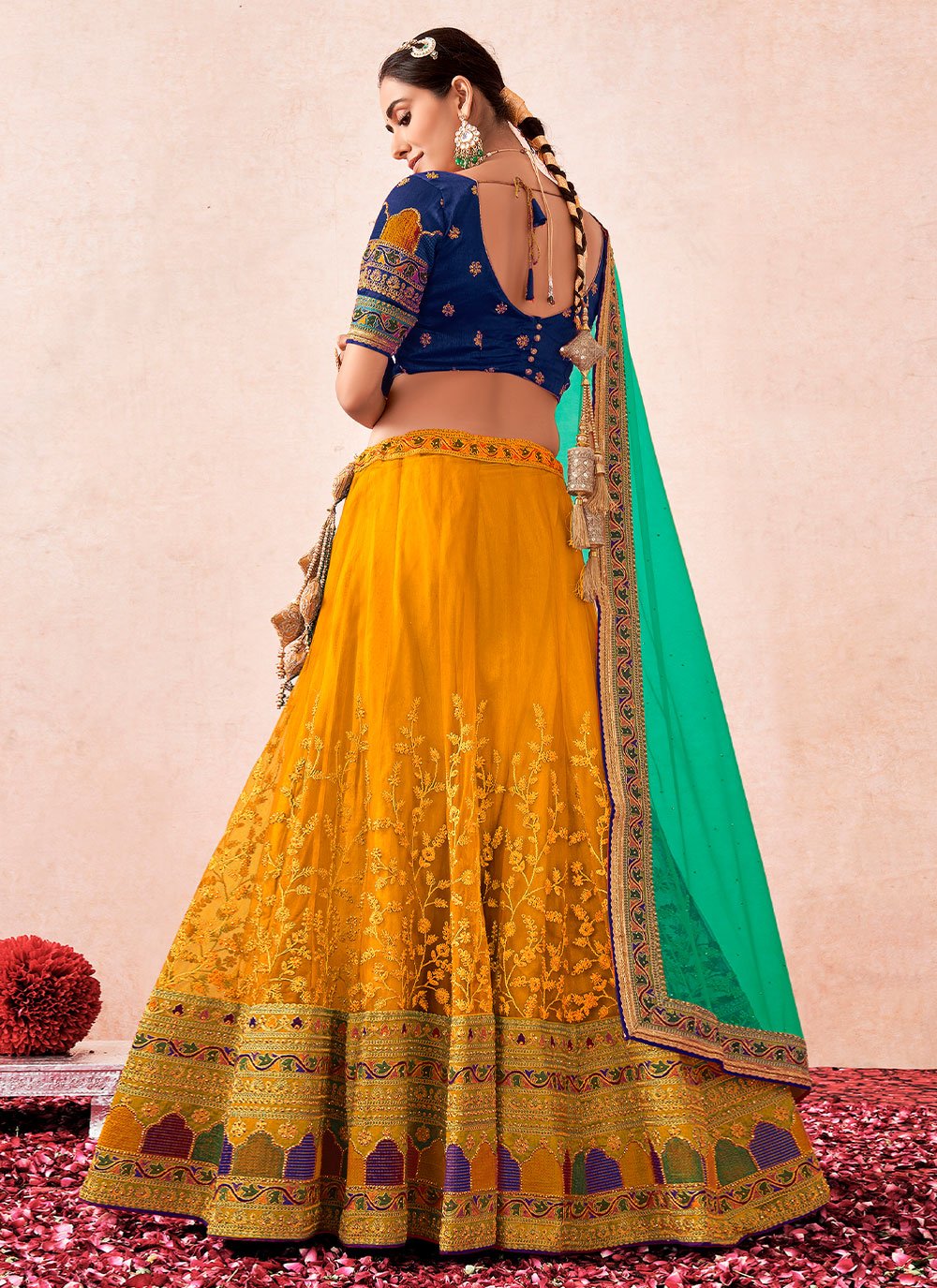 A Line Lehenga Net Multi Colour Embroidered Lehenga Choli