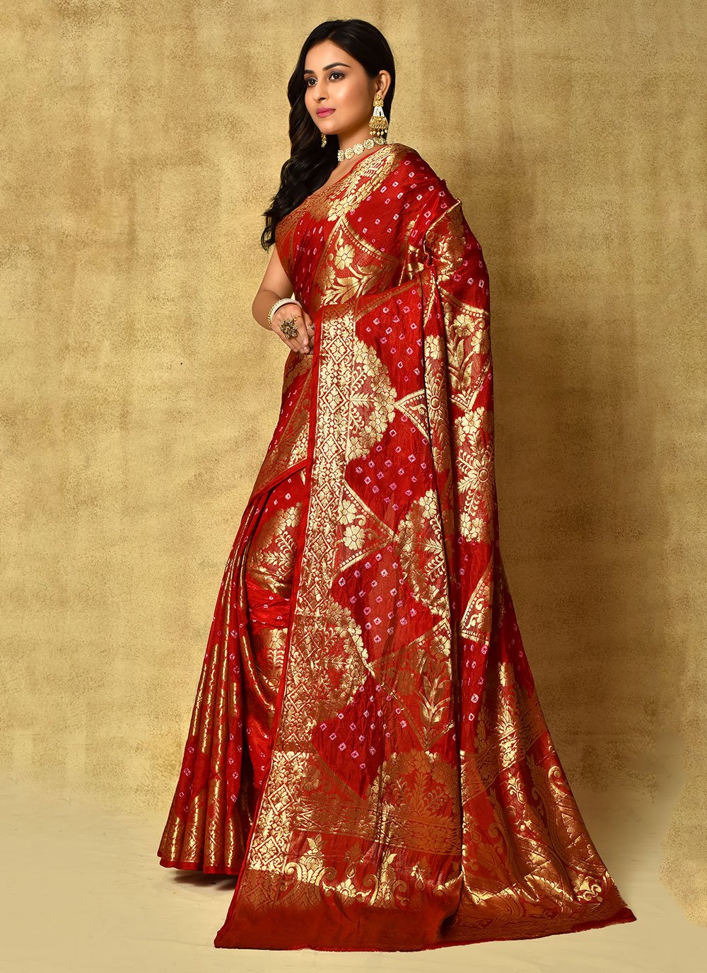 Bandhej Saree Silk Red Weaving Saree