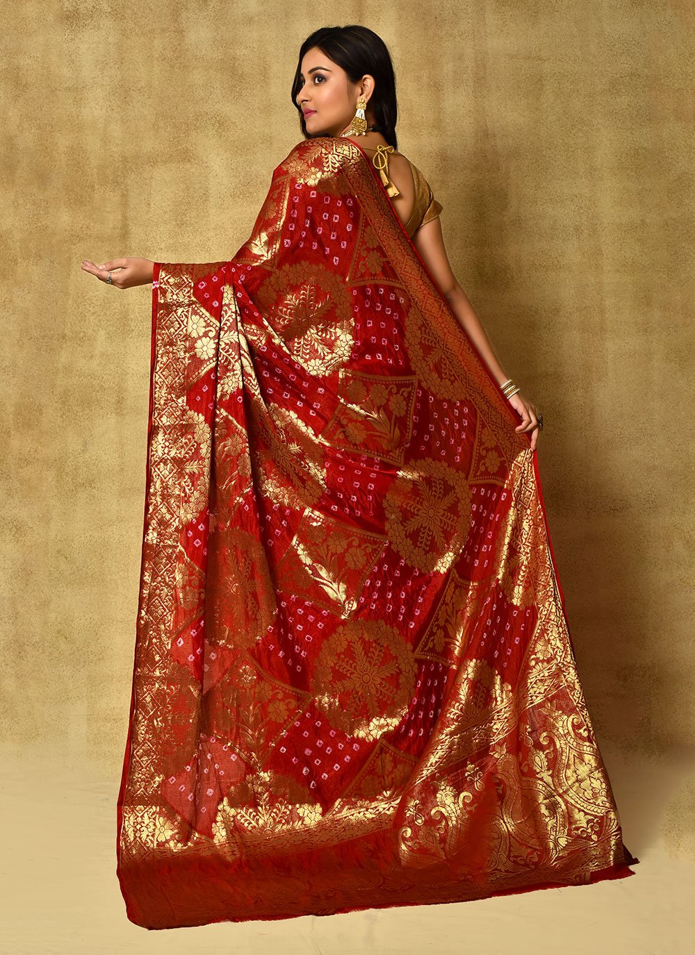 Bandhej Saree Silk Red Weaving Saree