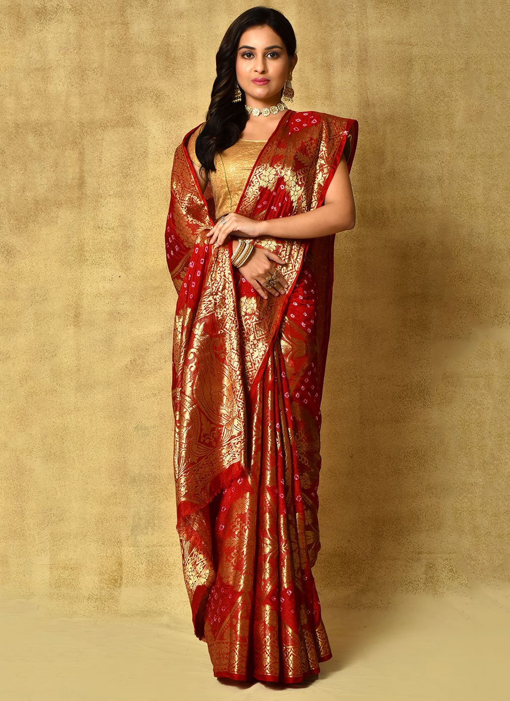 Bandhej Saree Silk Red Weaving Saree