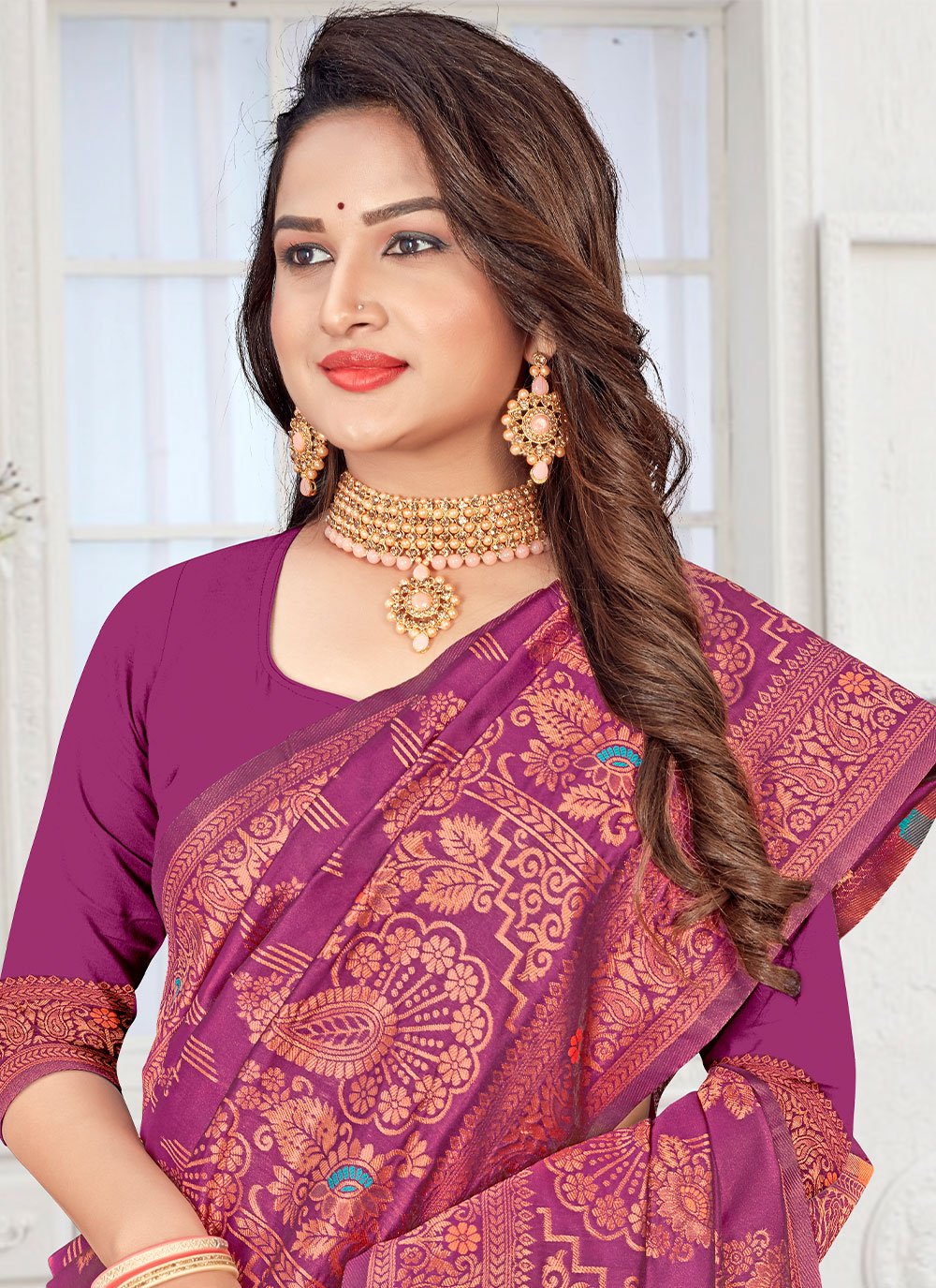 Trendy Saree Silk Purple Meenakari Saree