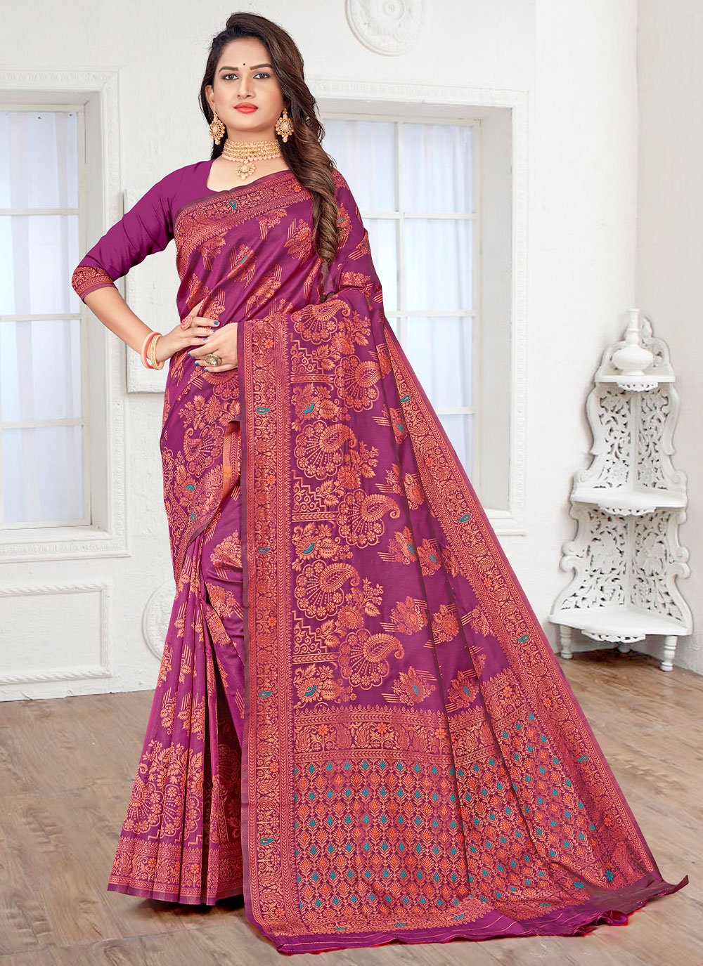 Trendy Saree Silk Purple Meenakari Saree