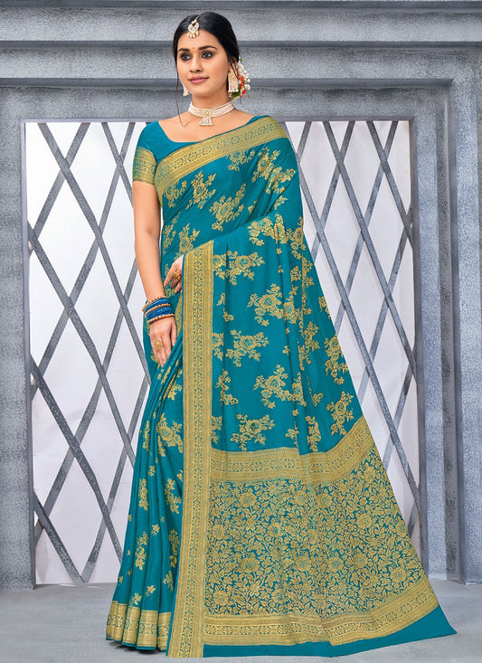 Classic Chiffon Viscose Blue Weaving Saree