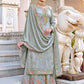 Palazzo Salwar Suit Chinon Grey Embroidered Salwar Kameez