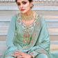 Salwar Suit Chinon Sea Green Embroidered Salwar Kameez