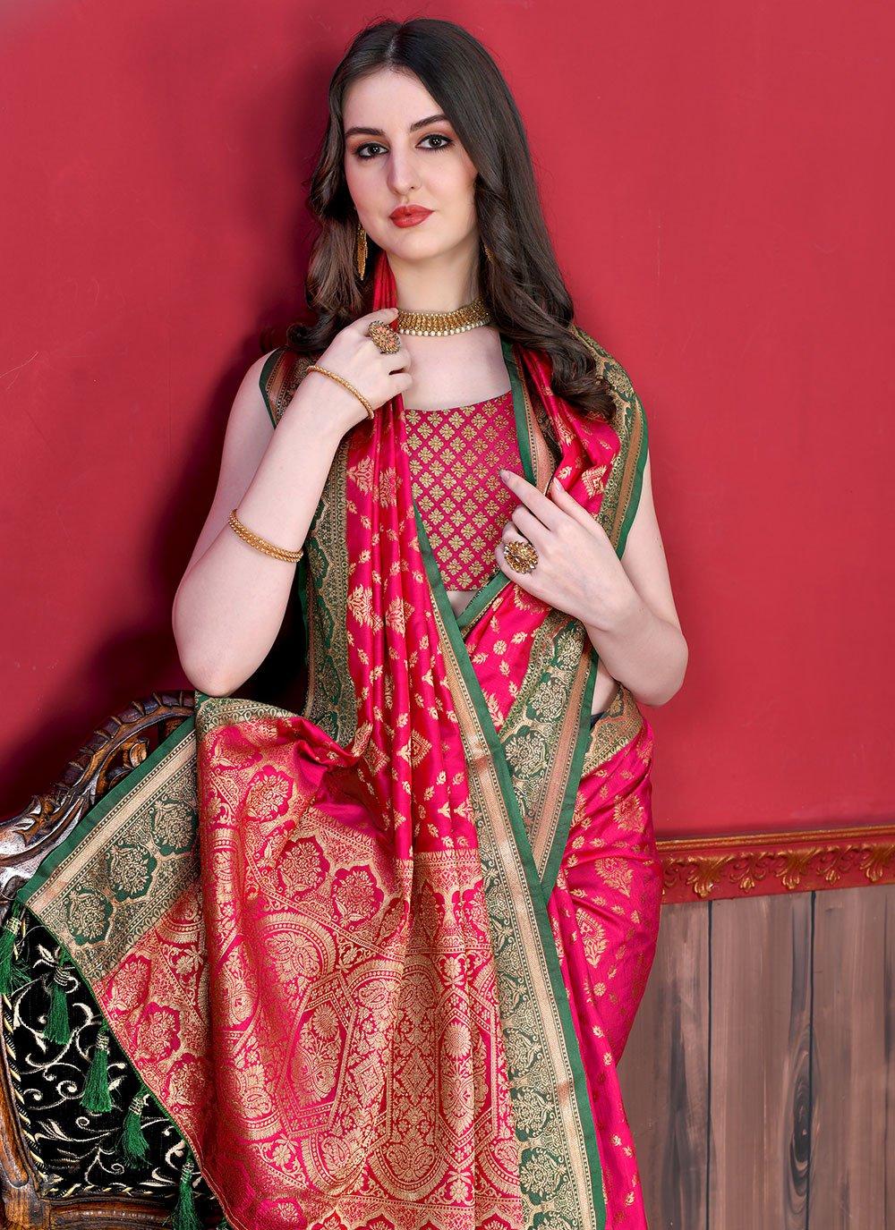 Contemporary Katan Silk Pink Patch Border Saree