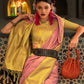 Contemporary Handloom Silk Mustard Pink Weaving Saree