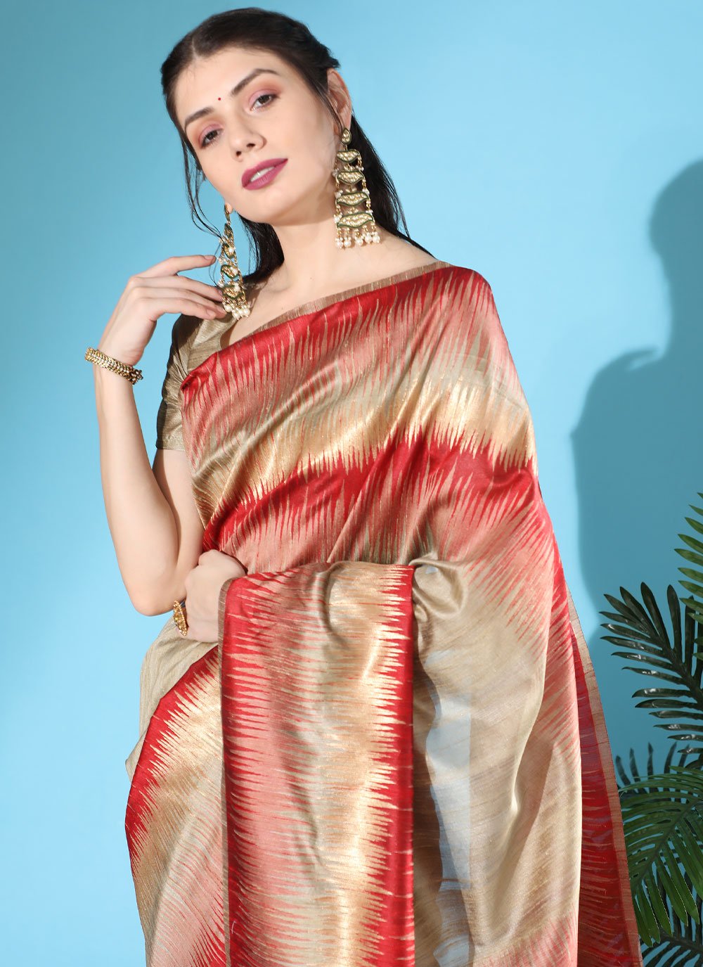 Contemporary Tussar Silk Beige Woven Saree