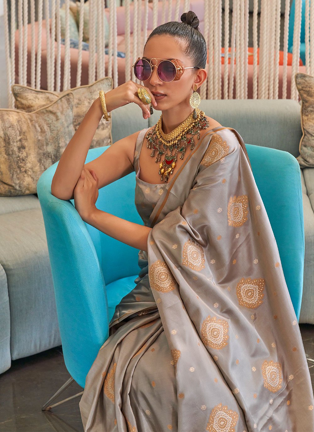 Contemporary Silk Grey Weaving Saree