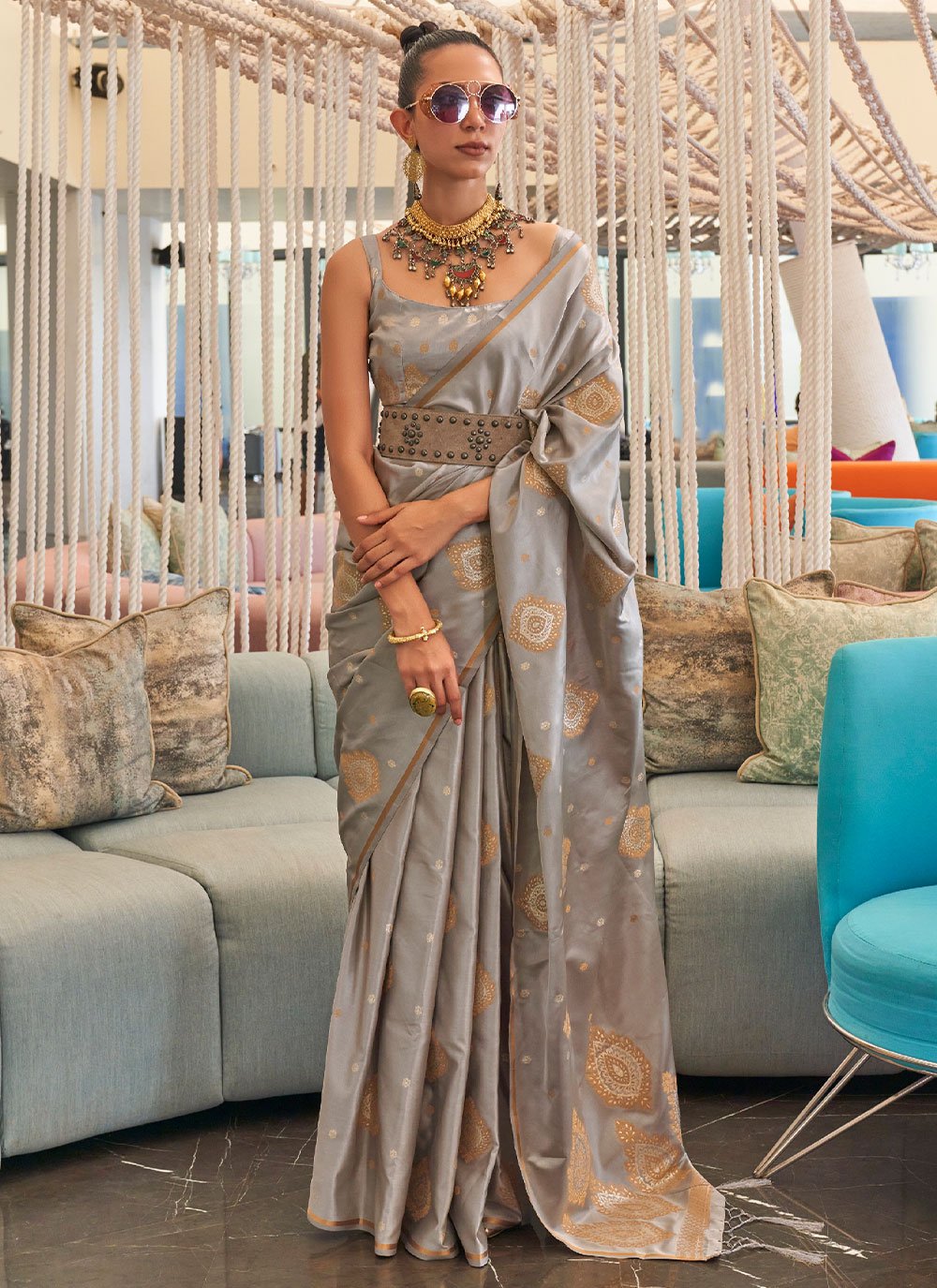 Contemporary Silk Grey Weaving Saree