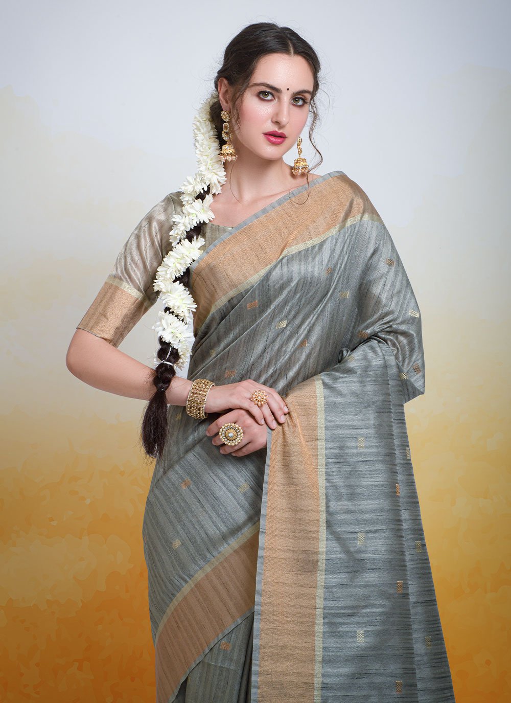 Classic Cotton Silk Grey Woven Saree