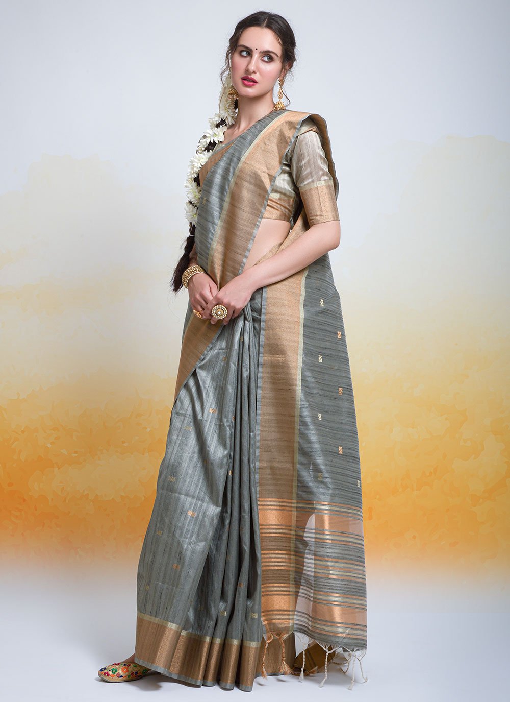 Classic Cotton Silk Grey Woven Saree