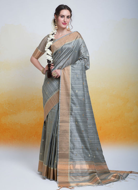 Classic Cotton Silk Grey Woven Saree