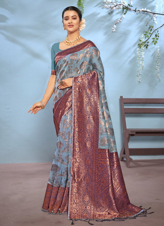 Trendy Saree Cotton Grey Zari Saree