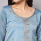 Casual Kurti Cotton Silk Aqua Blue Jacquard Work Kurtis