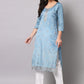 Casual Kurti Cotton Silk Aqua Blue Jacquard Work Kurtis