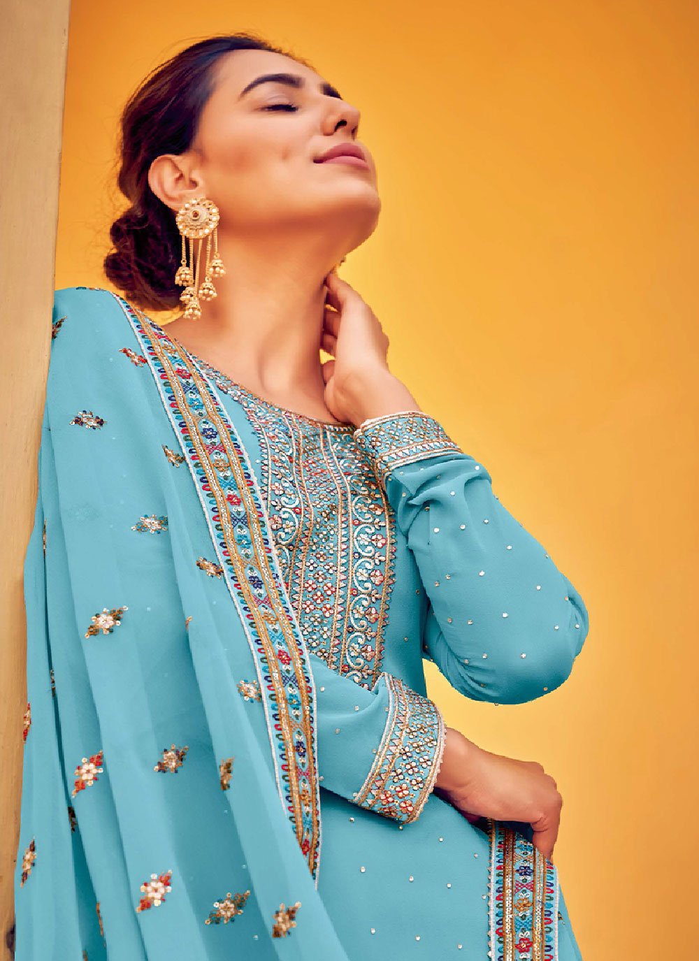 Pakistani Salwar Suit Georgette Turquoise Diamond Salwar Kameez