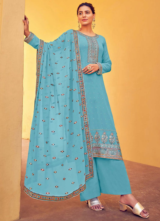 Pakistani Salwar Suit Georgette Turquoise Diamond Salwar Kameez