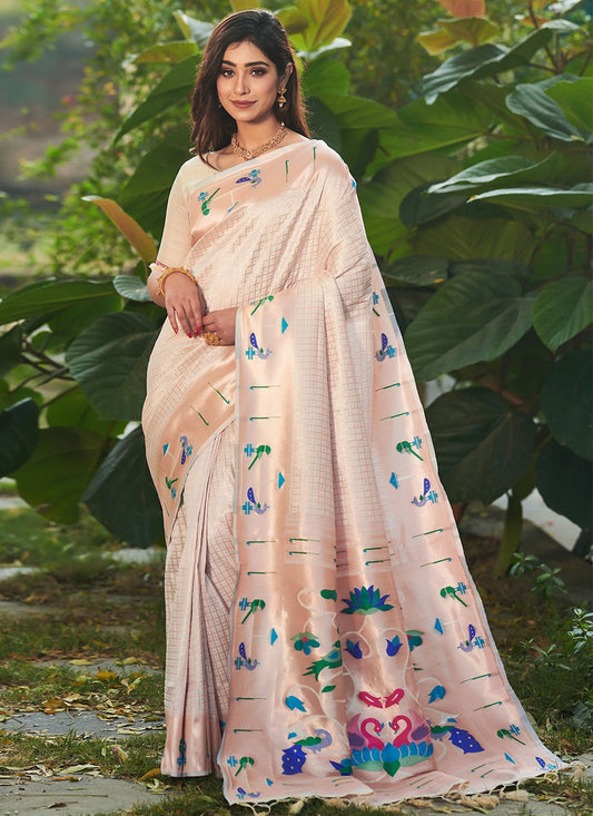 Classic Silk White Floral Patch Saree