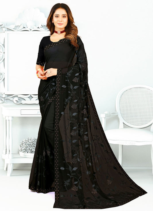 Contemporary Georgette Silk Black Patch Border Saree