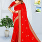 Classic Georgette Red Embroidered Saree