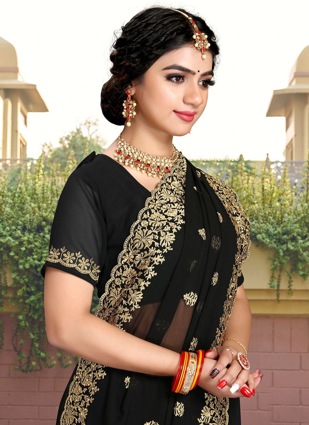 Contemporary Georgette Black Embroidered Saree