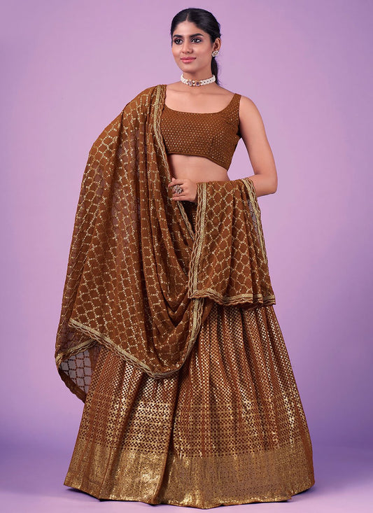 Lehenga Choli Georgette Brown Sequins Lehenga Choli